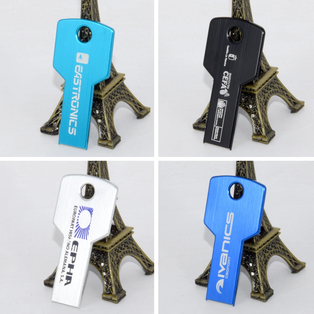 100PCS Personalized Logo USB Key Shape Pendrive Metal Memory Stick 4GB 8GB Pendrive 32GB 16GB Usb Flash Drive Business Memory