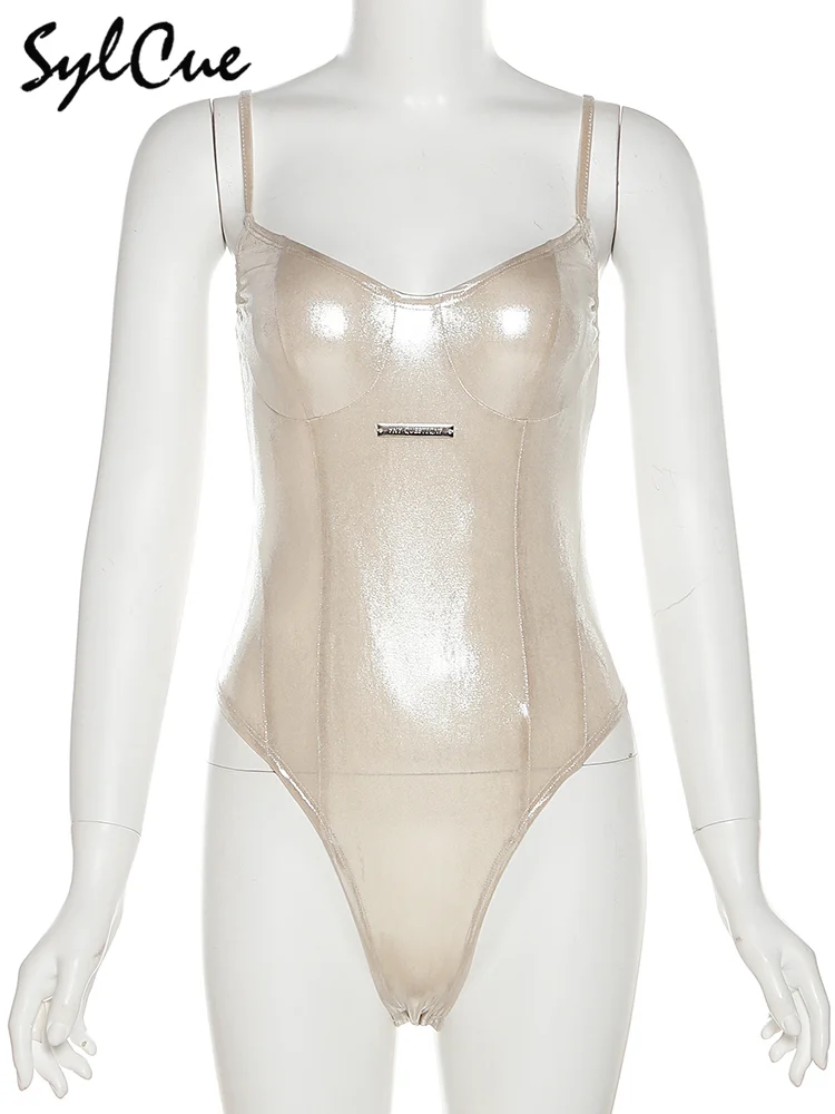 Sylcue Metallic Matte Vintage All-match Summer High Street Travel Confidente Sexy Skinny Hot Mature Femminile Sling Body