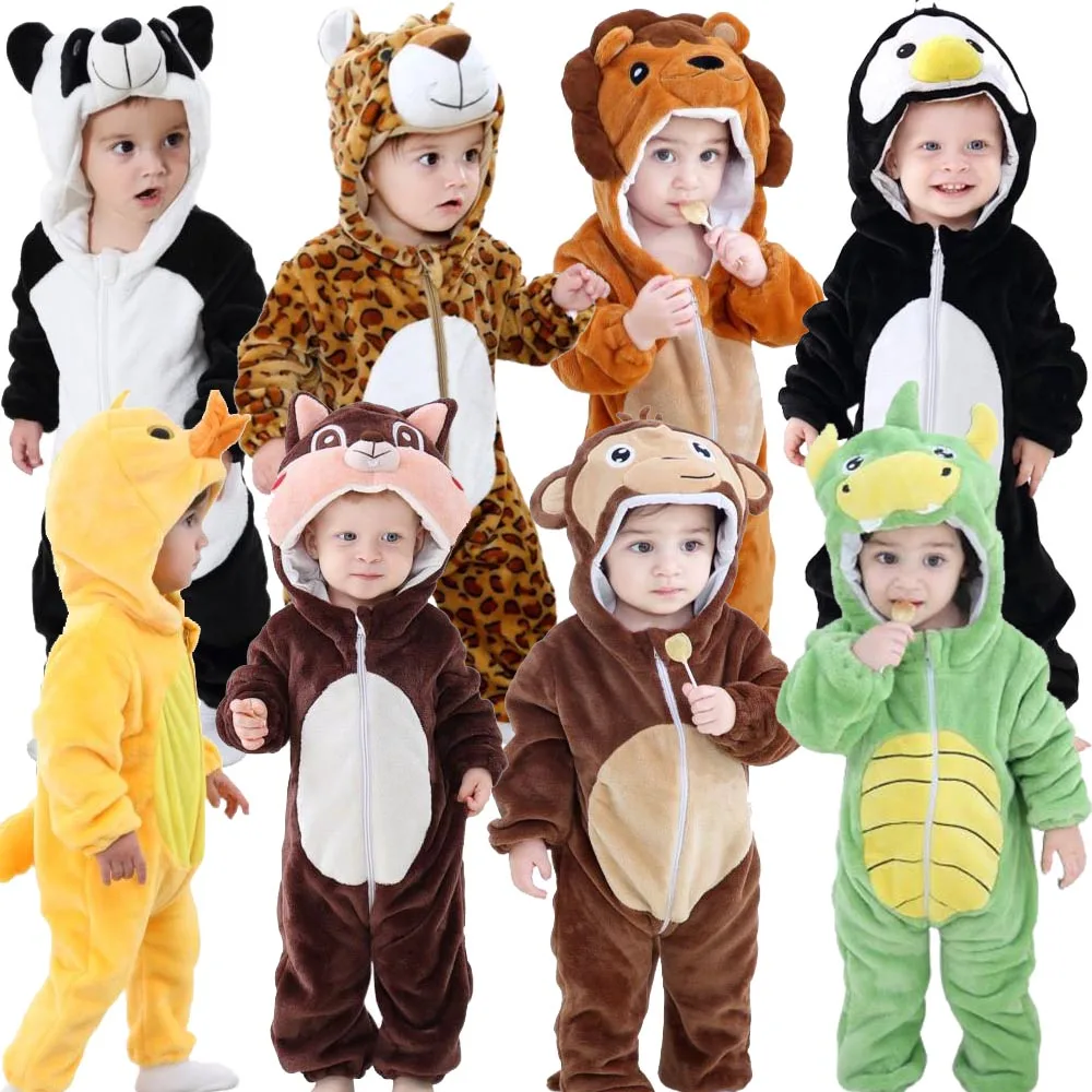 Winter Pajamas for Baby Newborn Clothing Warm Soft Sleepwear Suit Toddler Kids Panda Dinosaur Monkey Leopard Cosplay Costumes