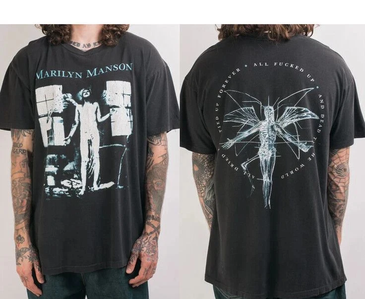1996 Marilyn Manson Anticristo Superstar Camiseta Gráfico Camisa de Manga Curta Unissex Homens Mulheres Verão Casual Crew Neck Camiseta de Algodão