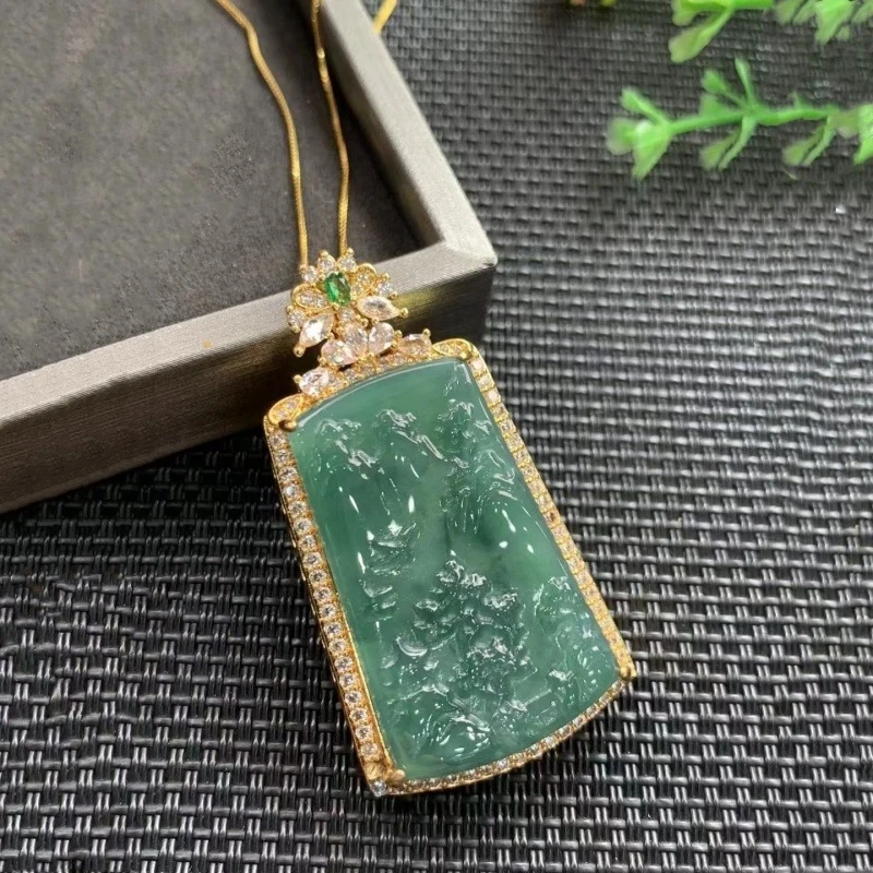 

Direct supply from the manufacturer: Natural A-grade jadeite, "Huiliao Shanshui" brand, copper-inlaid jade necklace pendant