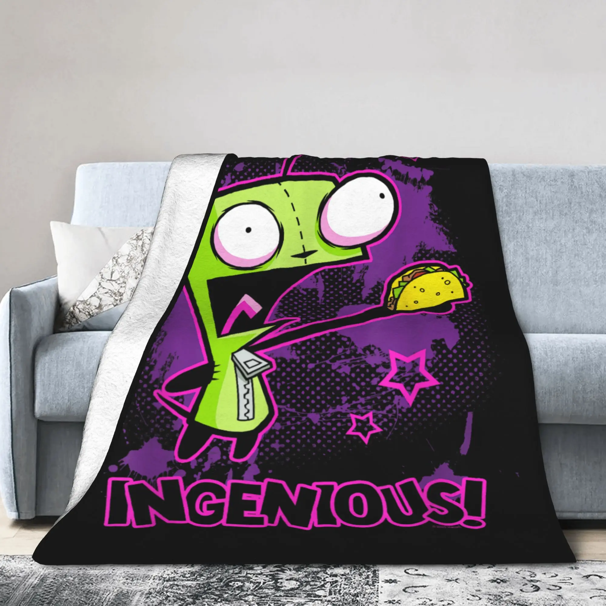 Invader Zim Taco Gir Y2K Cartoon Knitted Blanket  Fleece Throw Blankets Bed Sofa Decoration Soft Warm Bedspread