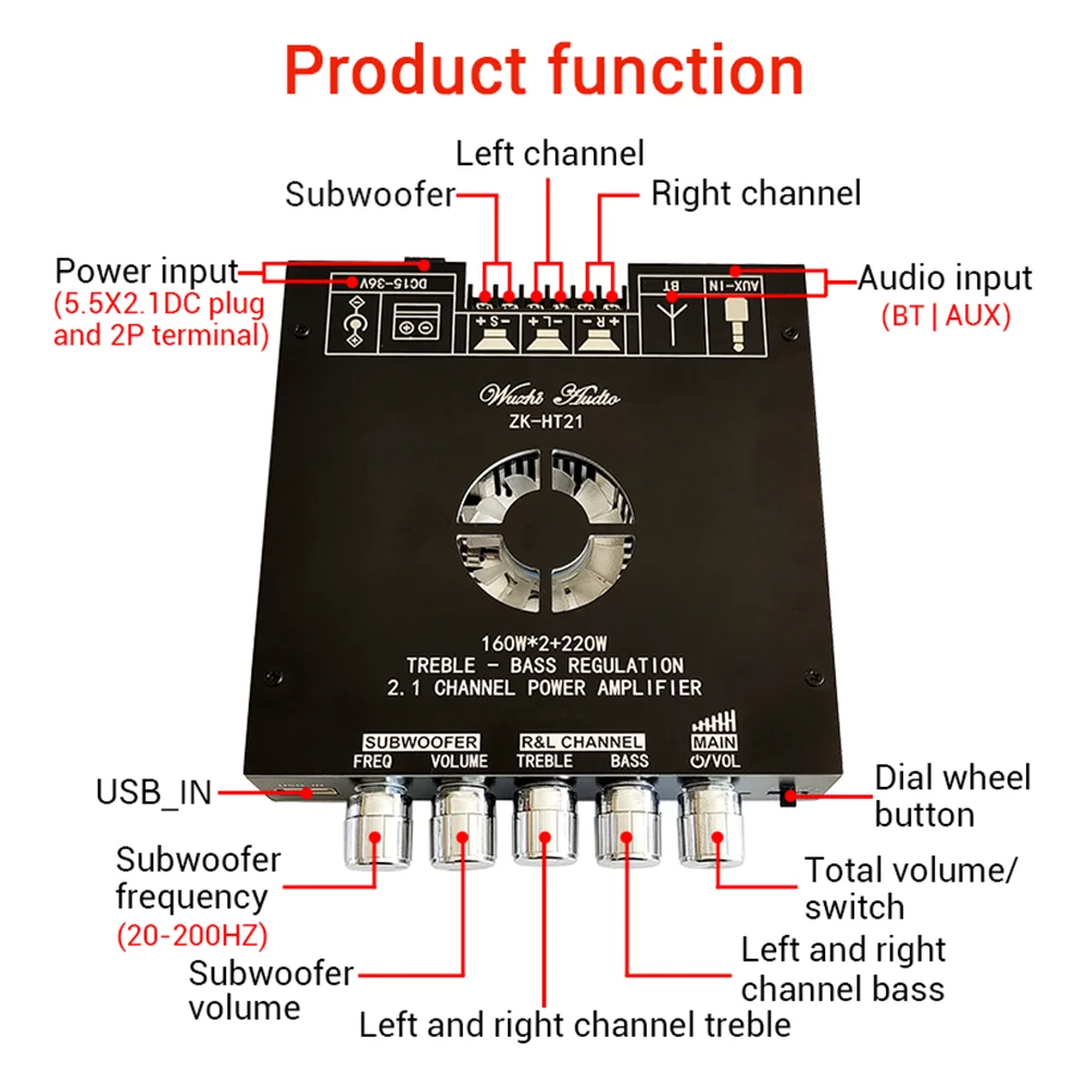 HT21-2G Papan Amplifier Suara Digital 160W * 2 + 200W 2.1 Saluran Bluetooth Audio Power Amplifier Subwoofer AMP Modul TDA7498E