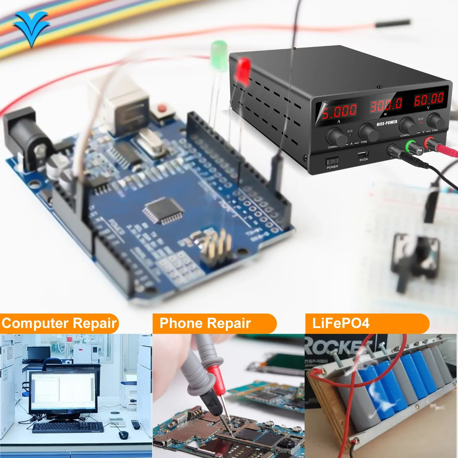 NICE-POWER SPS-H605 Black 60V 5A USB port 5V 2A output switch Digital adjustable DC regulated power supply