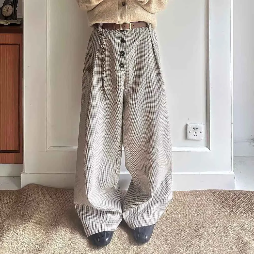 冬の新作メンズ千鳥格子ストレートスーツパンツアメリカンレトロファッショントレンドハイストリートカジュアルルーズニッチメンズボトムス