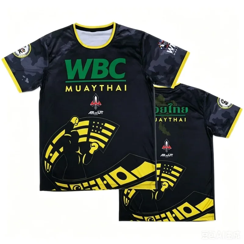 Camiseta de la Conferencia WBC de Muay Thai para Hombre y Mujer, de Secado Rápido, Transpirable, para Entrenamiento de Boxeo Muay Thai, Ropa Deportiva Urbana de Manga Corta
