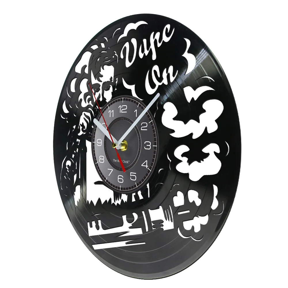 Vape Shop Wall Sign Logo Wall Clock Electronic Cigarette Vinyl Record Clock Vaporizer Vape Cafe Smoke Shop Wall Decor Vape Gift view 2