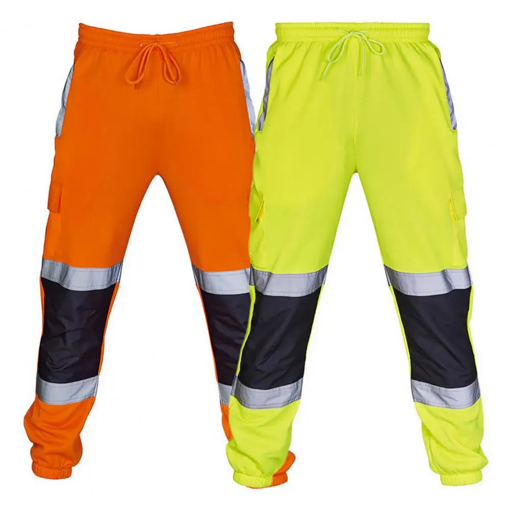 Mens Work Uniform Workwear Bottoms Safety Sweat Pants Striped Reflective Pants Loose Mens Jogging Trousers Joggers Patchwork