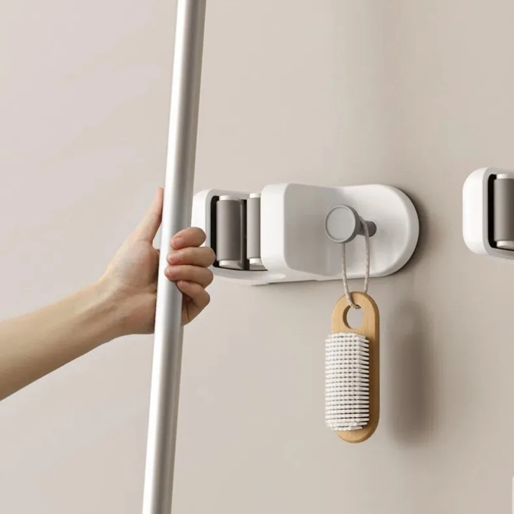 

Portable Bathroom Mop Hanger Wall Mounted Roller Design Mop Clip No Punching Storage Rack Hook Broom Fixing Bracket