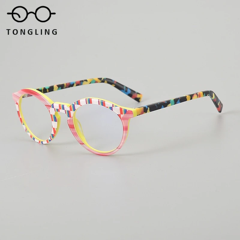 2025 Fashionable Women Handcrafted Multi-Color Acetate High-Quality Men Oval-Shaped Artistic Casual Personalized Eyewear Frame