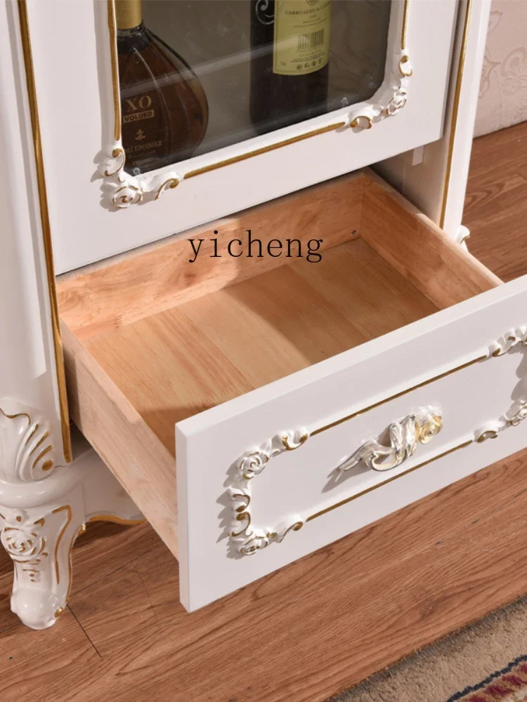 Zc Single Door Wine Cabinet Villa Living Room Gold Silver Wood Carving Flower Locker Corner Curio Cabinet