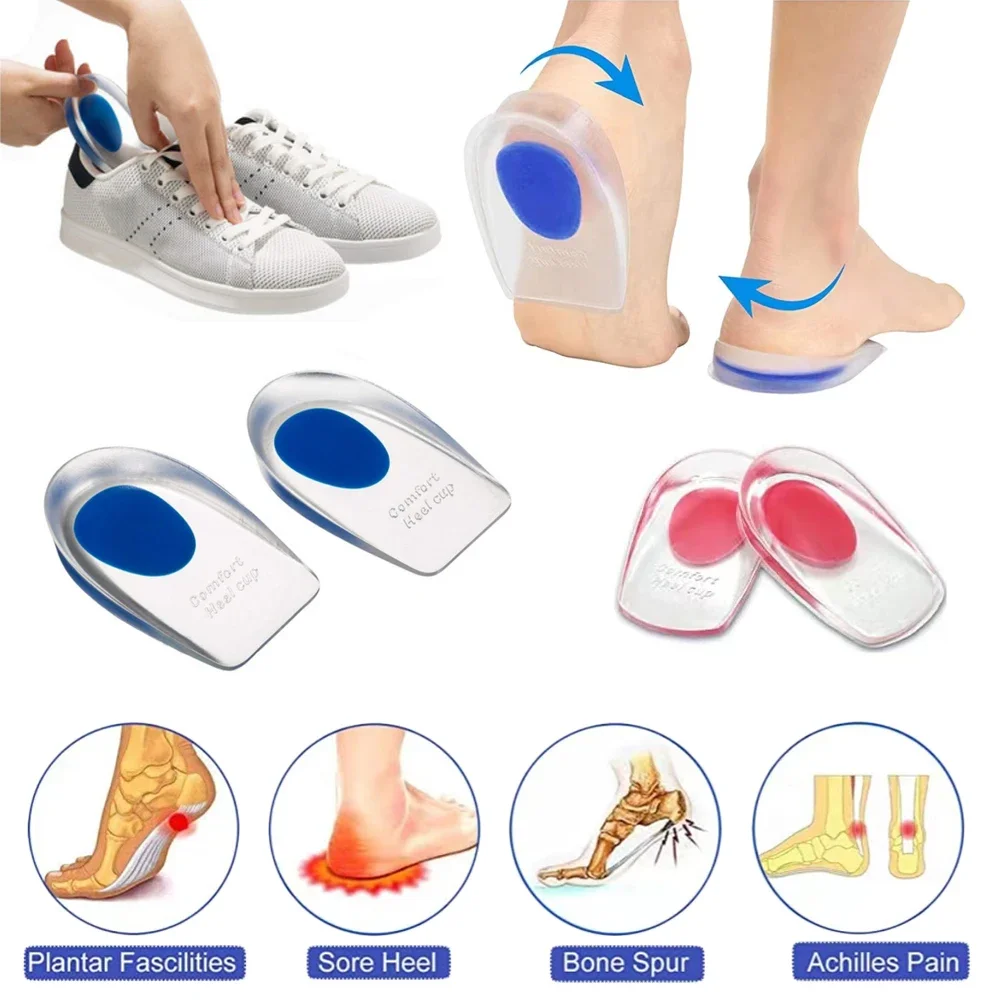 Silicone Heel Cups Gel Insoles for Shoes Men Women Heel Spurs Pain Relief Inserts Foot Cushion Height Increase Template Shoe Pad