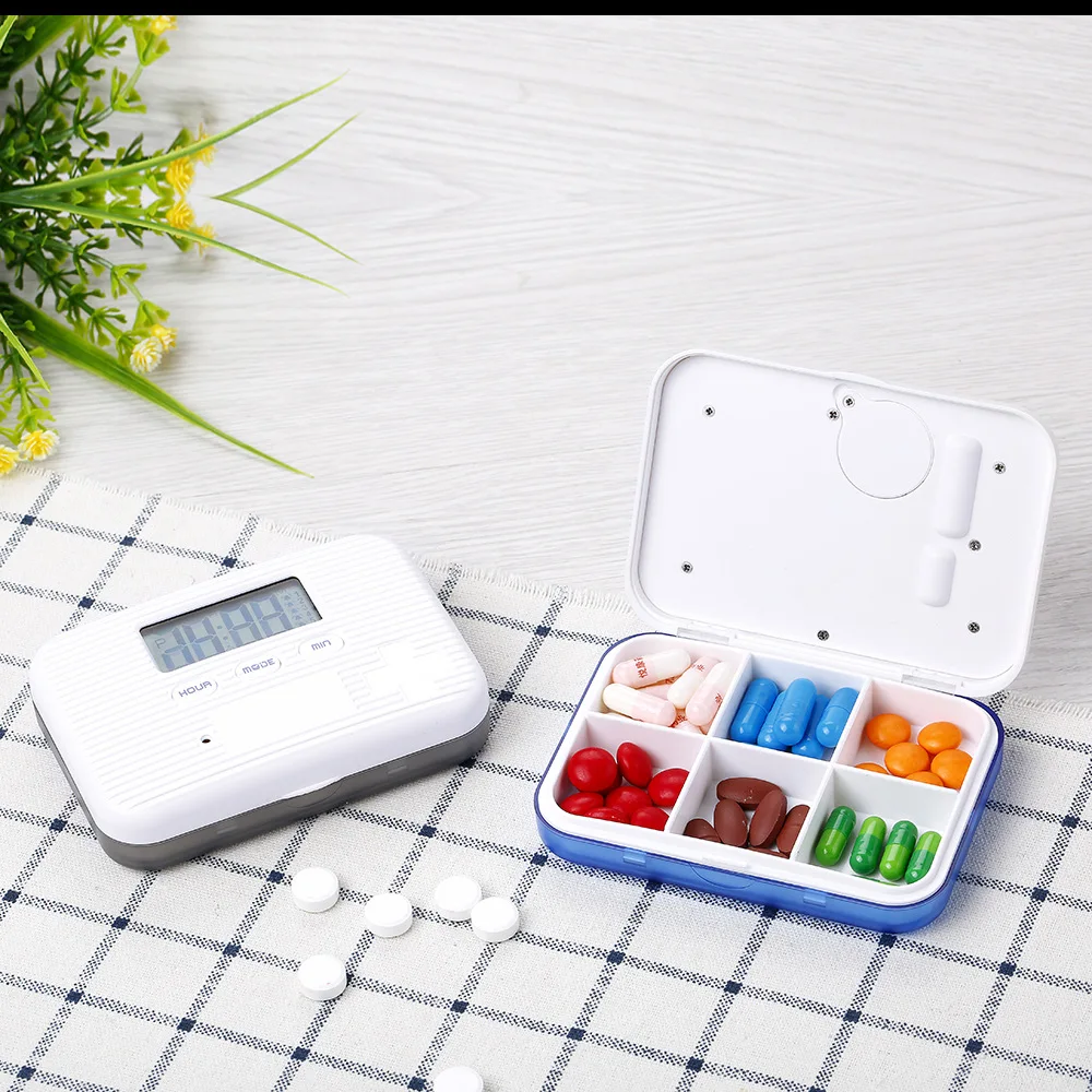 

4/6 Grids Intelligent Reminder Pill Box Electronic Timing Alarm Vibration Reminder Medicine Box Travel Outdoor Pill Cases