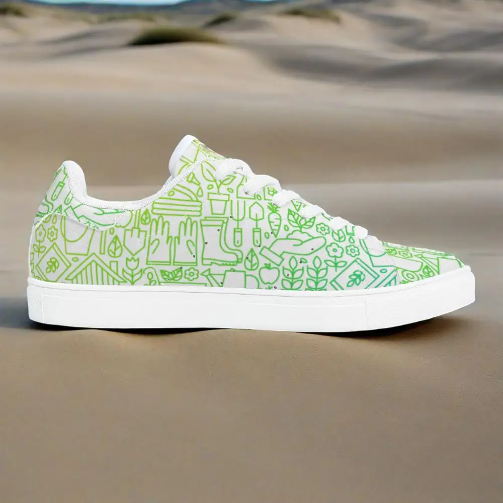 

Green minimalist line print fashionable casual sneakers white sneakers stylish and versatile for both men and women