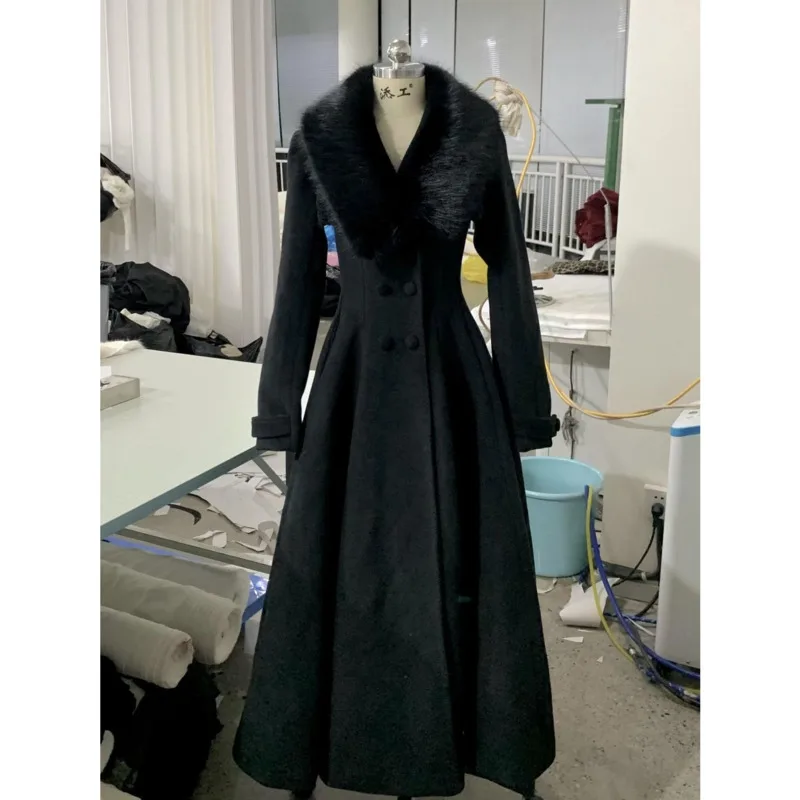 

New Autumn And Winter French Style Waist Cinched Woolen Coat For Women Fashionable Double Breasted Coat Versatile Commuting Coat