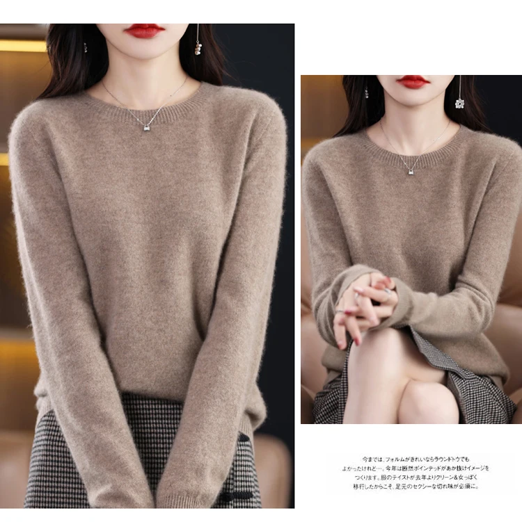 2026 New Cashmere Basic Top Long Sleeve Women O-Neck Knitted Sweater 100% Pure Merino Wool Pullover Clothing Knitwear Traf