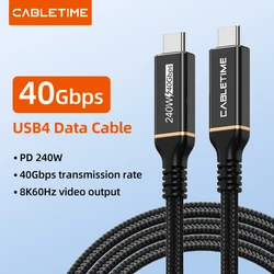 CABLETIME Thunderbolt 3 Cable 40Gbps PD 100W Type C to C USB3.1 Fast PD Cable for Macbook Pro Quick Charge Thunderbolt 3 Cable