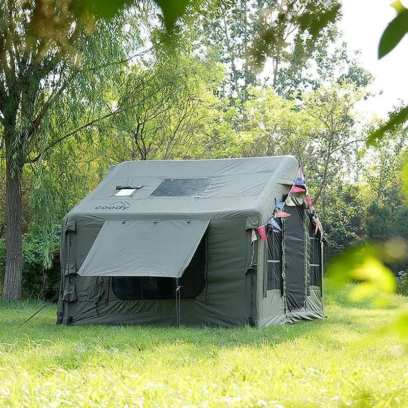 Outdoor camping army green inflatable tent one bedroom and one living room cotton rainproof vinyl canopy camping tents