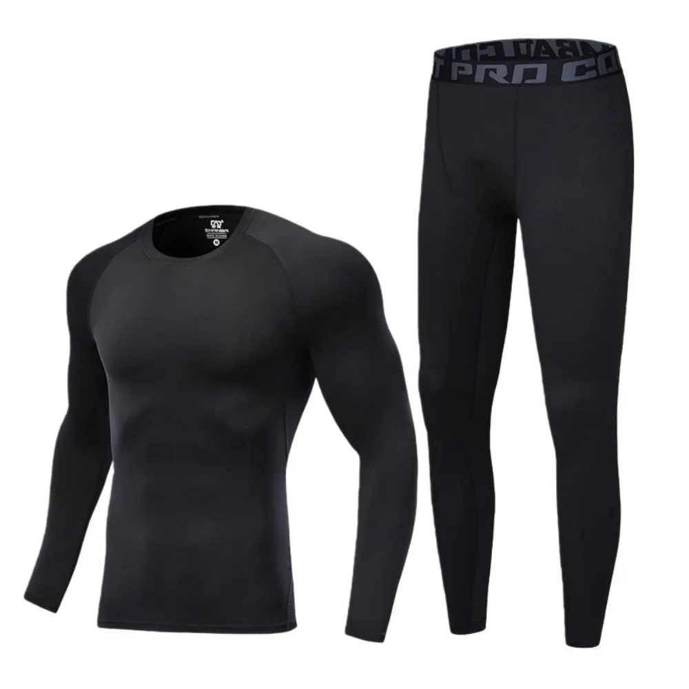 

2PCS Set Quick-drying Men's Ski Thermal Underwear Tight-fitting Elastic Fleece Fitness Suit Comfortable Soft Tops Pants Set