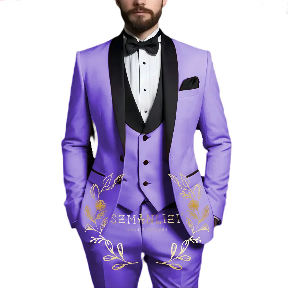 Light Green Men's Suit Costumes 3 Pieces Blazer Vest Pants Wedding Tuxedo Formal Male Suit for Wedding Business Groomsmen Prom