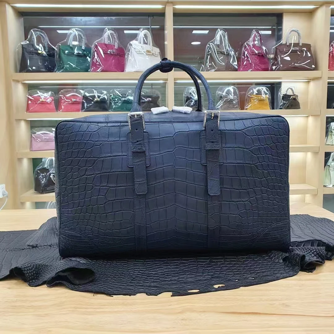 Borsa da viaggio in vera pelle di coccodrillo marrone di lusso 2025 Design di grandi dimensioni in pelle di pancia Borsa da esterno di alta qualità al 100% in vero alligatore