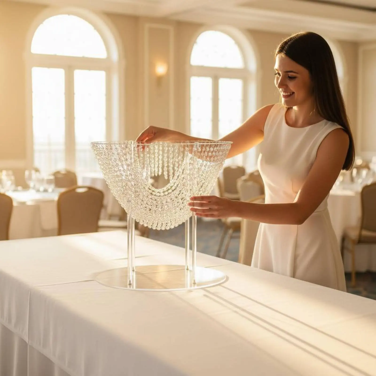 

Crystal Wedding Decor Stand Luxury Design Crystal Flower Stand Stable Base Clear Acrylic Frame for Event Planners, Banquet Hall