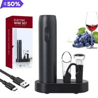Electric Wine Opener Set with Corkscrew, Stopper, and Pourer - Rechargeable Automatic 4-in-1 Bottle Opener