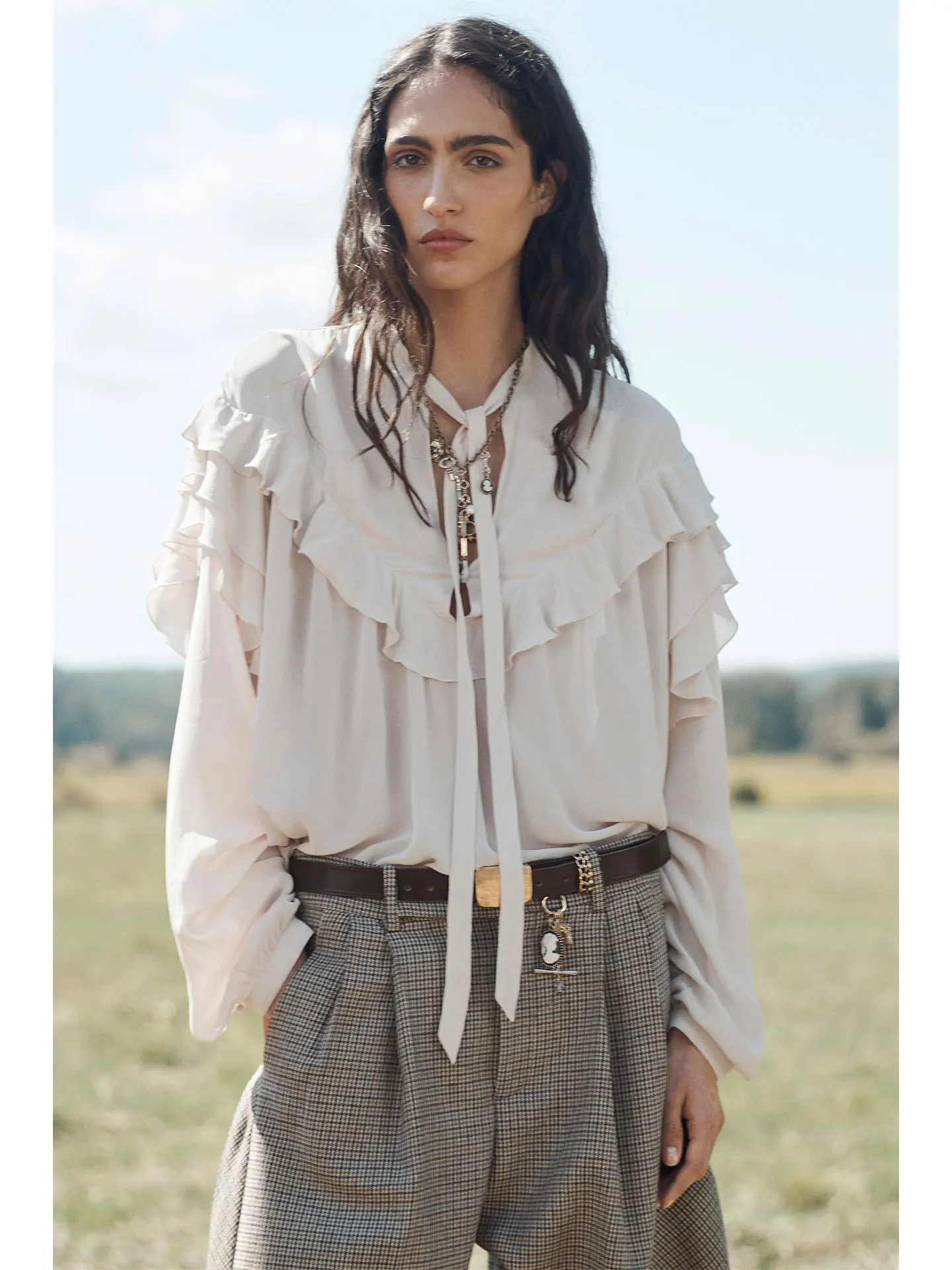 

Ele Loose Women's irt Knot Layered Decoration Faionable Top V-Ne Long Sve Color Autumn Winter