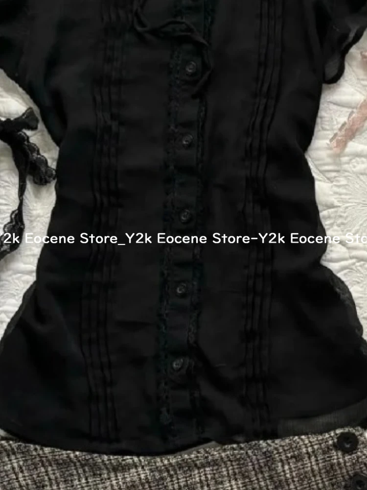 2000S Y2k Solidหญิงเสื้อผ้าผู้หญิงวินเทจChic Slimเสื้อนุ่มHarajuku Casualความงามแฟชั่นRuched Retro Tops Ins