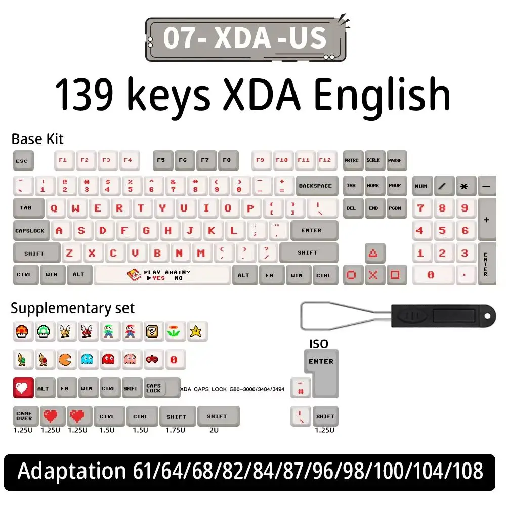 Teclas Retro Gameboy XDA para ordenador, teclas para teclado mecánico MX Switch, perfil XDA, tinte, sublimación, PBT, 138 teclas