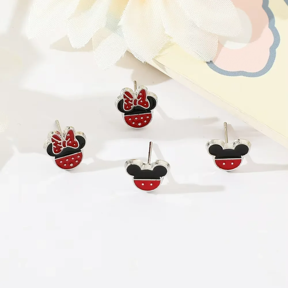 Cute Minnie Enamel Studs, Cartoon Anime Inspired, Sweet & Trendy Earrings, Women's Fashion Jewelry