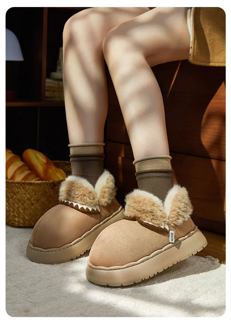 Ant Love الخريف والشتاء جديد عصري المنسوجة الدافئة المخملية الخبز الأحذية للنساء لارتدائها في المنزل وفي الخارج ، أحذية قطنية دافئة مبطنة بالفرو #4
