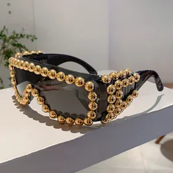 Vintage Brand Designer Oversized Square Pearl Sunglasses Women For Men Popular Luxury Sun Glasses Punk Big Frame Rimless Shades