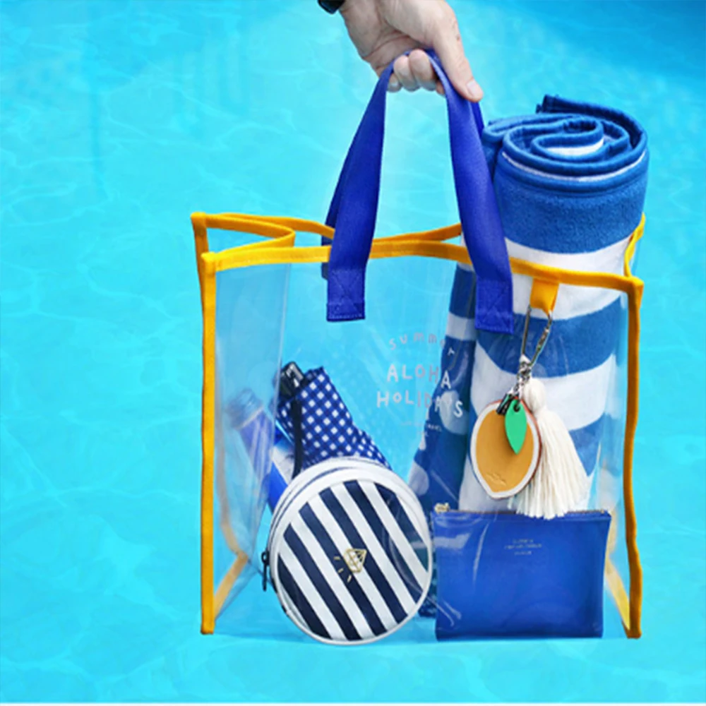 Transparent PVC hand swimming bag, portable clothing storage bag, fashionable beach bag, travel bag