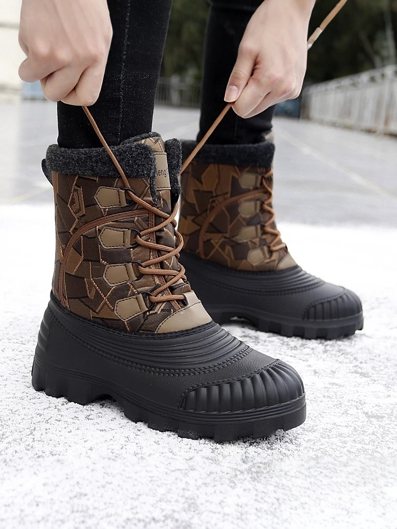 Men's Winter Snow Boots Thickened Fleece Lined High Top Hiking Boots Cold Resistant Warm Cotton Shoes for Outdoor Mountain Cl...