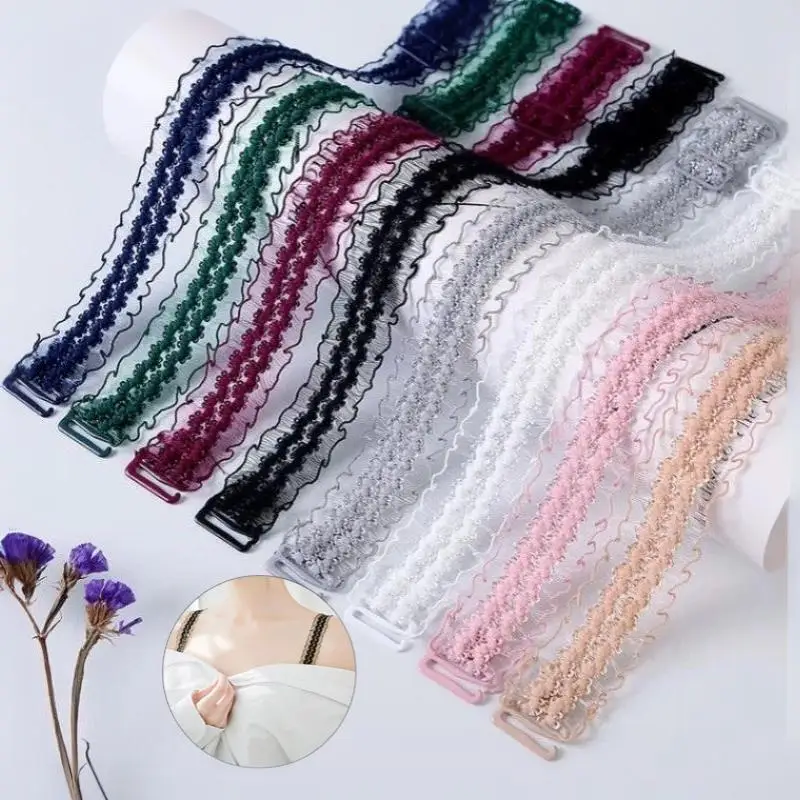1 Pair Elastic Stretch Bra Non-slip Mesh Hollowed Flower Shoulder Straps Accessories Adjustable Lace Underwear Shoulder Straps