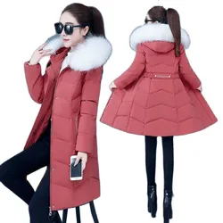 2022 New Women's Winter Down Cotton Jacket Female Hooded Down Parkas Thick Warm Cotton Padded Tops Long Lady Slim Wadded Jacket