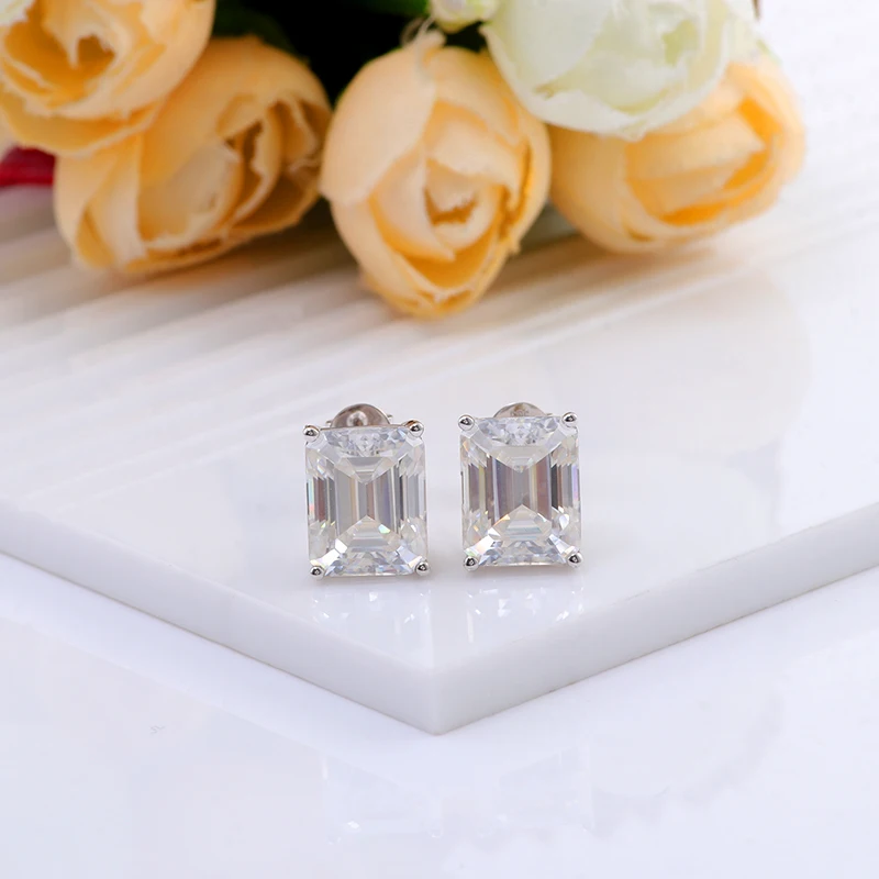 

Provence Jewelry 4*6mm Emerald Moissanite 10k/14k Gold Earrings For Women Birthday Dating Engagement Wedding Fine Gift of Love