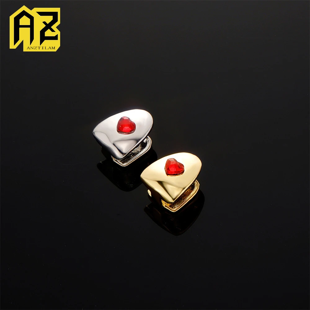 Anztilam One Red Heart Zircon Grillz Iced Out Grills Tooth Grill Men Women Hip Hop Caps Brass Fashion Jewelry Free Shipping