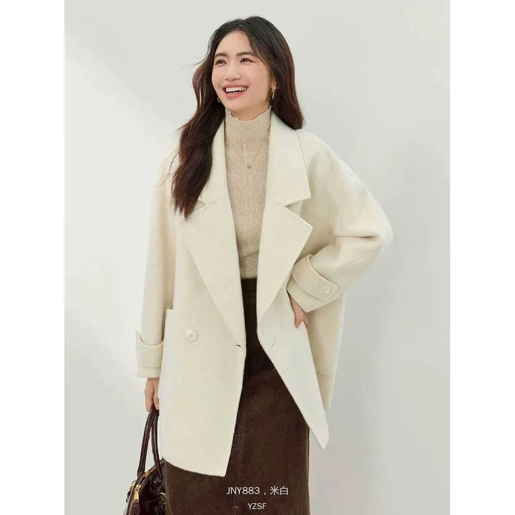New Women'S Coat 100% Wool Camelblack Coat Elegant  Medium Warm Style Coat