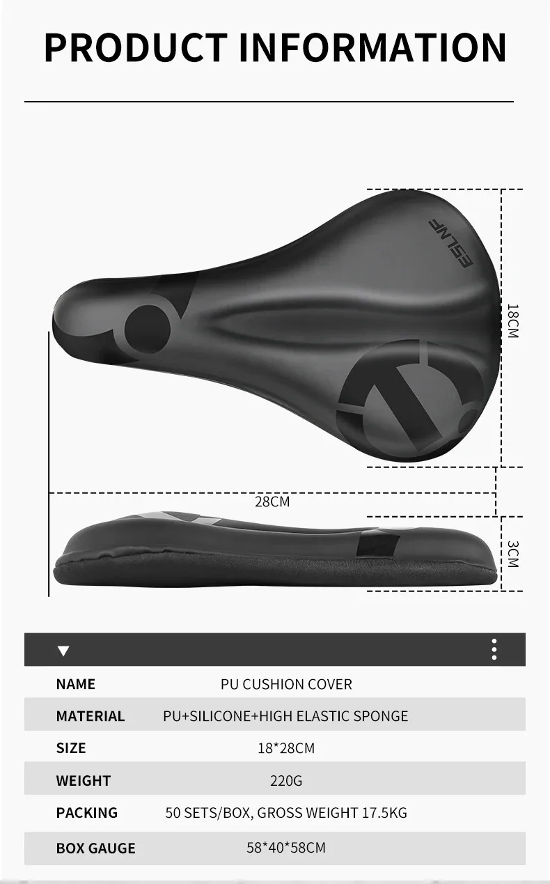 ESLNF Gel Soft Bike Anti-Rutsch-wasserdichter Sattelbezug Kissen gepolstert Sport Fahrrad Outdoor Stoßdämpfung gepolsterter Sitzbezug – Detail 3