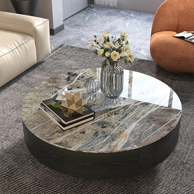 Light Luxury Modern Living Room Bright Rock Plate Tea Table Small Unit Nordic Simple Storage Creative Round Marble Tea Table