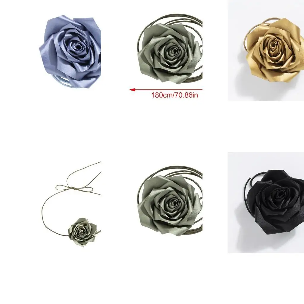 

39BD Large Flower Waist Rope for Women Girl Waist Strap Jewelry Belly Belt Elastic Rose Waiststrap Waist Decor Dress Ornament