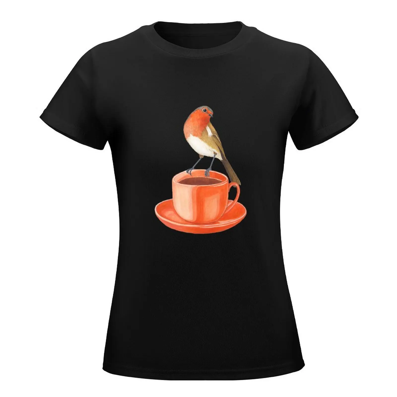 coffee loving robin bird T-Shirt vintage clothes Aesthetic clothing tshirts woman