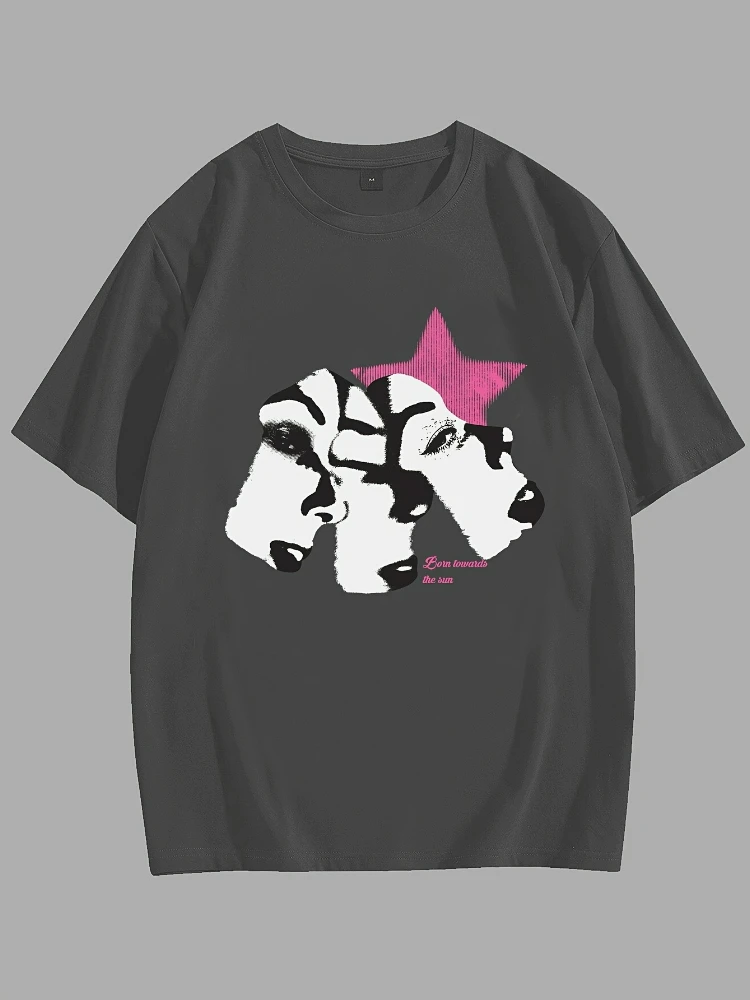

Men's casual graphics, star and portrait design, breathable short-sleeved 100% cotton O-neck short-sleeved printed T-shirt.