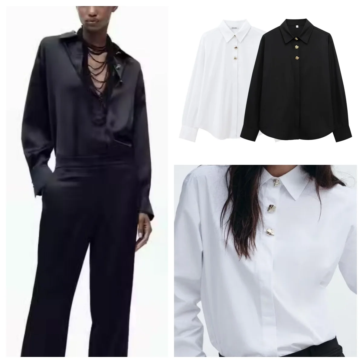 

European and American style spring new gold-breasted niche design long-sleeved casual shirt