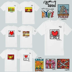 Cartoon Harajuku Funny Graffity T-shirt Korean Style Men Tee O-neck Short Sleeve Anime Heart Painting Printed Vintage Tops