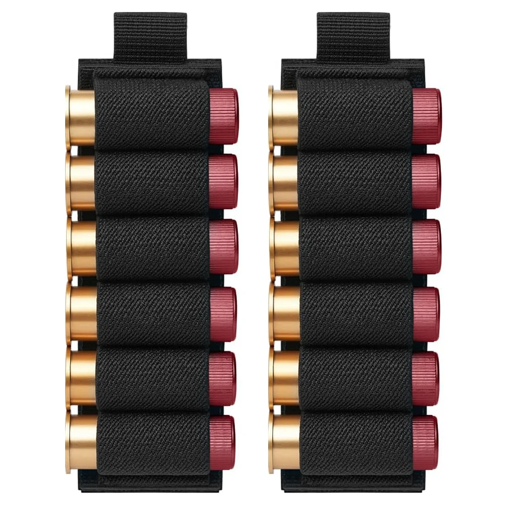 2Pcs Shotgun Shell Holder 6 Rounds 12/20 GA Shotgun Side Saddle Carrier Molle Buttstock Shotgun Card with Adhesive Back Sticker