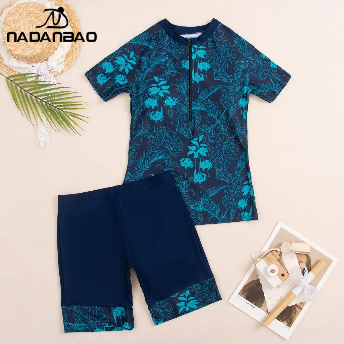 Nadanbao Fashion Bikini Set Swimsuit for Woman Zipper Short Sleeve Swimwear Bikini Female Summer Bodysuit Top Shorts Bikini Set