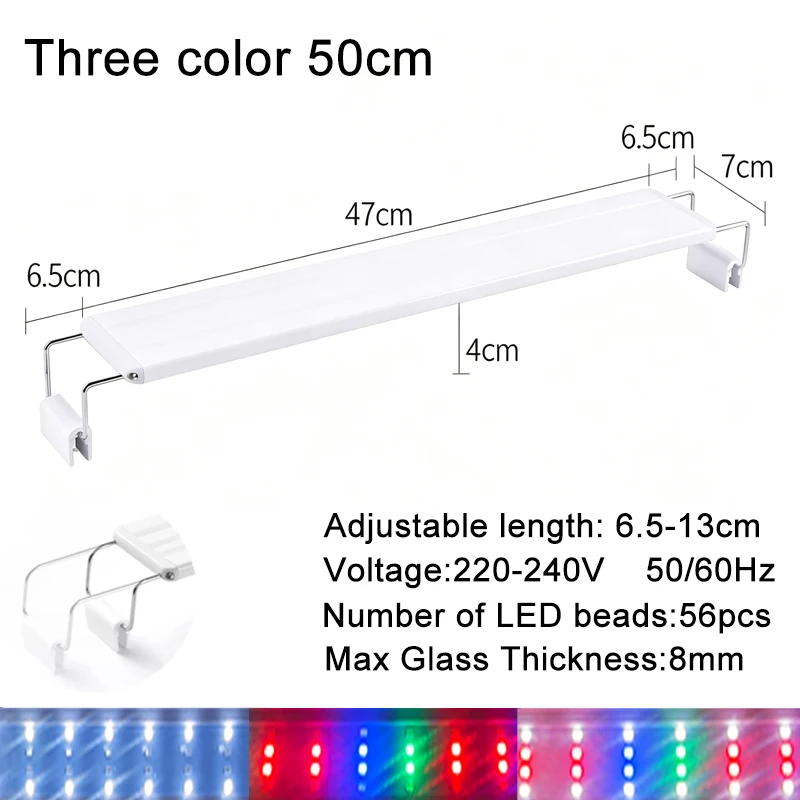 Aquarium LED Fischbecken-Beleuchtung, 3-Farben Vollspektrum Einstellbare Wasserpflanzen-Lampe, Teleskopische Clip-On-Leuchte für 18-75cm Aquarien – Detail 5
